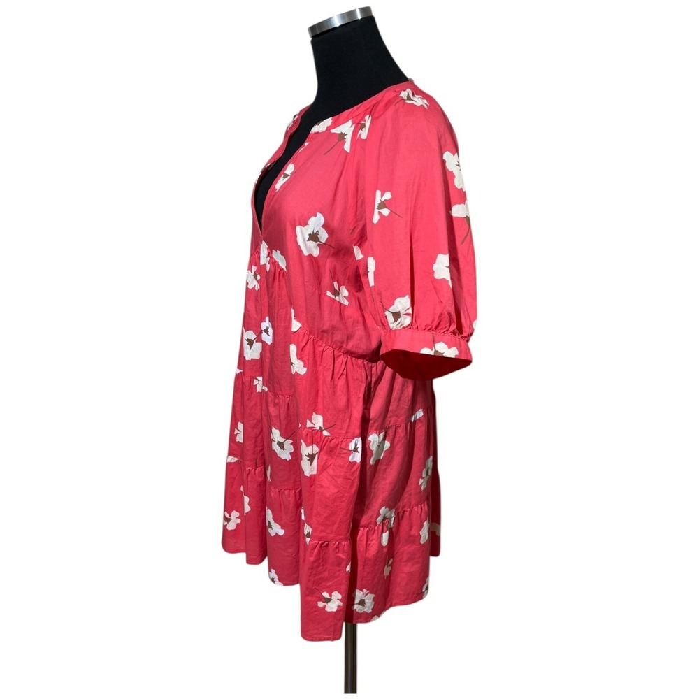 Universal Thread Puff Sleeve Floral Tiered Babydoll Dress Sz L Coral Beach Boho - Picture 4 of 14